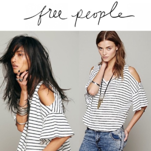 Free People Tops - Free People We The Free Striped Cold Shoulder Top